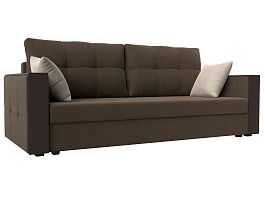Прямой диван Валенсия Лайт (полностью рогожка коричневая, подушки рогожка КОР/беж) - Фото предпросмотра