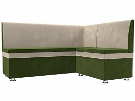 Кухонный угловой диван Уют правый (основа микровельвет зеленый, компаньон микровельвет бежевый) - Фото предпросмотра