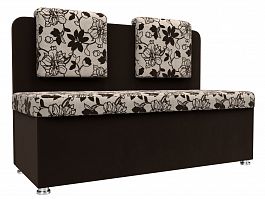 Кухонный прямой диван Маккон 2-х местный (основа Рогожка Цветы, компаньон микровельвет коричневый) - Фото предпросмотра