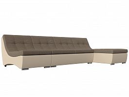 Угловой модульный диван Монреаль (основа рогожка Корфу 03, компаньон экокожа бежевая) - Фото предпросмотра