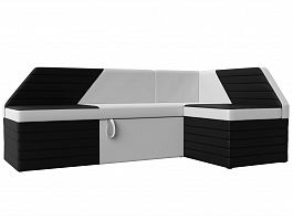 Кухонный угловой диван Дуглас правый (основа экокожа белая, компаньон экокожа черная) - Фото предпросмотра