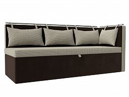 Кухонный диван Метро с углом правый (основа рогожка корфу 02, компаньон микровельвет коичневый) - Фото предпросмотра