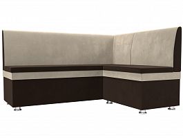 Кухонный угловой диван Уют правый (основа микровельвет коричневый, компаньон микровельвет бежевый) - Фото предпросмотра