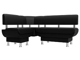 Кухонный угловой диван Альфа левый (полностью экокожа черная) - Фото предпросмотра