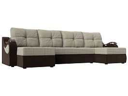 П-образный диван Меркурий (основа рогожка Корфу 02, компаньон микровельвет коричневый) - Фото предпросмотра