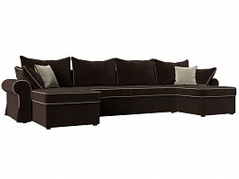 П-образный диван Элис (полностью микровельвет коричневый, кант микровельвет бежевый, подушки микровельвет КОР/кор/беж) - Фото предпросмотра
