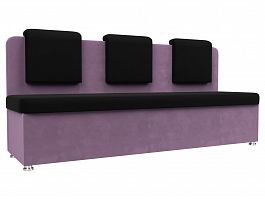 Кухонный прямой диван Маккон 3-х местный (основа микровельвет черный, компаньон микровельвет сиреневый) - Фото предпросмотра
