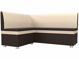 Кухонный угловой диван Уют левый (основа экокожа коричневая, компаньон экокожа бежевая) - Фото предпросмотра
