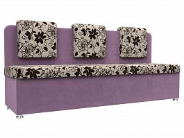 Кухонный прямой диван Маккон 3-х местный (основа Рогожка Цветы, компаньон микровельвет сиреневый) - Фото предпросмотра