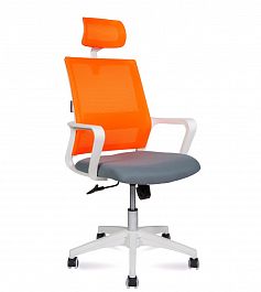 Кресло офисное / Бит /815AW-AF06-T58/ белый пластик / оранжевая сетка / темно-серая ткань "Кресла для руководителей"  ТК-001035000542 оранжевый/серый - Фото предпросмотра