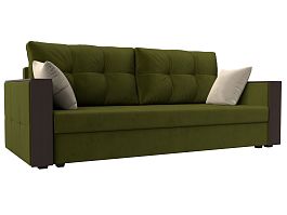 Прямой диван Валенсия Лайт (полностью микровельвет зеленый, подушки микровельвет ЗЕЛ/беж) - Фото предпросмотра