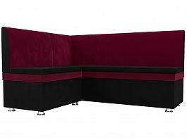 Кухонный угловой диван Уют левый (основа микровельвет черный, компаньон микровельвет бордовый) - Фото предпросмотра