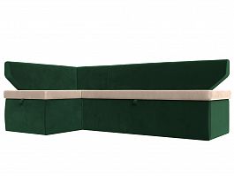 Кухонный угловой диван Омура левый (основа велюр бежевый, компаньон велюр зеленый) - Фото предпросмотра