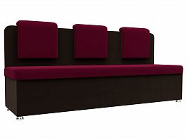 Кухонный прямой диван Маккон 3-х местный (основа микровельвет бордовый, компаньон микровельвет коричневый) - Фото предпросмотра