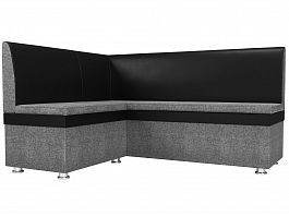 Кухонный угловой диван Уют левый (основа рогожка серая, компаньон экокожа черная) - Фото предпросмотра