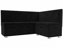 Кухонный угловой диван Уют правый (полностью велюр черный) - Фото предпросмотра