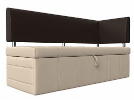 Кухонный прямой диван Стоун с углом правый (основа экокожа бежевая, компаньон экокожа коричневая) - Фото предпросмотра