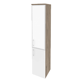 Onix Шкаф высокий узкий правый O.SU-1.2 R (R) white Тиквуд темный/Белый бриллиант/Стекло white 400*420*1977 - Фото предпросмотра