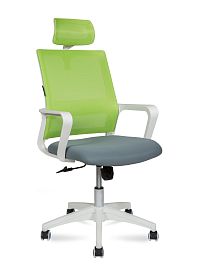 Кресло Бит / белый пластик / зеленая сетка / темно серая ткань - Фото предпросмотра