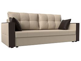Прямой диван Валенсия Лайт (полностью экокожа бежевая, подушки экокожа БЕЖ/кор) - Фото предпросмотра