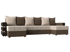 П-образный диван Венеция (основа рогожка бежевая, компаньон рогожка коричневая) - Фото предпросмотра