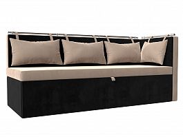 Кухонный диван Метро с углом правый (основа велюр бежевый, компаньон велюр черный) - Фото предпросмотра