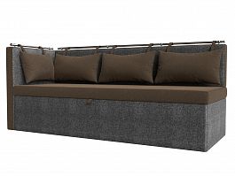 Кухонный диван Метро с углом левый (основа рогожка коричневая, компаньон рогожка серая) - Фото предпросмотра