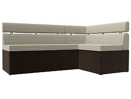 Кухонный угловой диван Классик правый (основа рогожка Корфу 02, компаньон микровельвет коричневый) - Фото предпросмотра