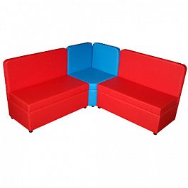 Комплект мягкой угловой мебели  (3+1+3) «Теремок» красно-голубой - Фото предпросмотра