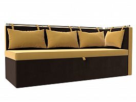 Кухонный диван Метро с углом правый (основа микровельвет желтый, компаньон микровельвет черный) - Фото предпросмотра