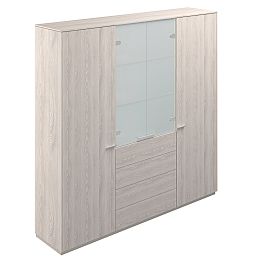 Шкаф для одежды 600 - 2шт. + Шкаф высокий 800 со стеклом мат., 4 ящ., Atlas обвязка YN, фасады YN - Фото предпросмотра