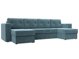 П-образный диван Принстон (полностью велюр бирюзовый, кант велюр бирюзовый) - Фото предпросмотра