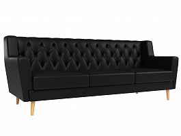 Прямой диван Брайтон 3 Люкс (полностью экокожа черная) - Фото предпросмотра