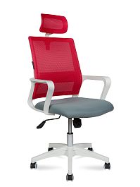 Кресло Бит / белый пластик / красная сетка / темно серая ткань - Фото предпросмотра