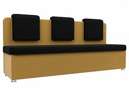 Кухонный прямой диван Маккон 3-х местный (основа микровельвет черный, компаньон микровельвет желтый) - Фото предпросмотра