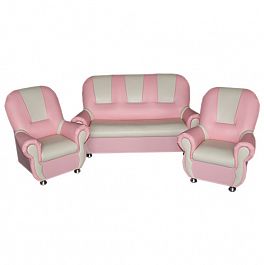 Комплект мягкой игровой мебели на хромированных ножках «Добрый Гном» розово-бежевый - Фото предпросмотра