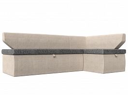Кухонный угловой диван Омура правый (основа рогожка серая, компаньон рогожка бежевая) - Фото предпросмотра