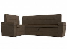 Кухонный угловой диван Деметра левый (полностью рогожка коричневая) - Фото предпросмотра