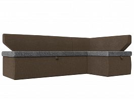 Кухонный угловой диван Омура правый (основа рогожка серая, компаньон рогожка коричневая) - Фото предпросмотра