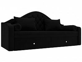 Прямой диван софа Сойер (полностью микровельвет черный) - Фото предпросмотра