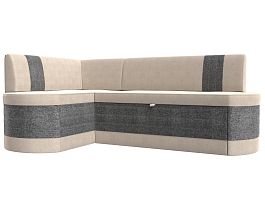 Кухонный угловой диван Токио левый (основа рогожка бежевая, компаньон рогожка серая) - Фото предпросмотра
