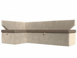 Кухонный угловой диван Омура левый (основа рогожка Корфу 03, компаньон микровельвет бежевый) - Фото предпросмотра