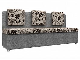 Кухонный прямой диван Маккон 3-х местный (основа рогожка Цветы, компаньон рогожка серая) - Фото предпросмотра