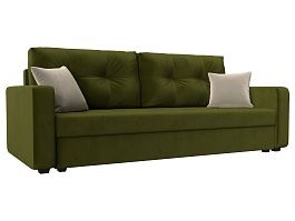 Прямой диван Ливерпуль Лайт (полностью микровельвет зеленый, подушки микровельвет ЗЕЛ/беж) - Фото предпросмотра