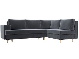 Угловой диван Сильвана правый (полностью велюр серый) - Фото предпросмотра