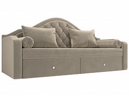 Прямой диван софа Сойер (полностью микровельвет бежевый) - Фото предпросмотра