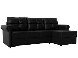 Угловой диван Леон правый (полностью экокожа черная) - Фото предпросмотра