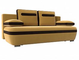 Прямой диван Каир (основа микровельвет желтый, компаньон микровельвет коричневый) - Фото предпросмотра