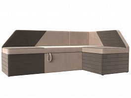 Кухонный угловой диван Дуглас правый (основа велюр бежевый, компаньон велюр коричневый) - Фото предпросмотра