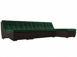 Угловой модульный диван Монреаль (основа велюр зеленый, компаньон экокожа коричневая) - Фото предпросмотра